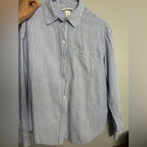 H&M White and Blue Striped Casual Shirt